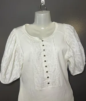 Pilcro Shirt Womens Small White Henley Puff Short Sleeve Textured Tee Top thumbnail 1