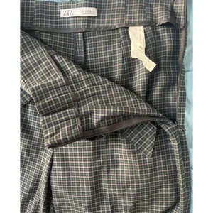 Zara Influencer Fave Plaid Wide Leg Cropped Trousers Pleated Tie Front Blue Chic Sz S thumbnail 7
