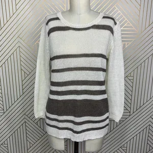 360 Sweater Jagger Sweater Stripe Crossback Knit‎ Linen White Brown Size Medium thumbnail 3