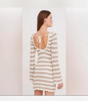 Crochet stripe mini Hollister long sleeve dress thumbnail 4