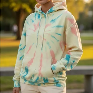 Vibrant Tie-Dye Hoodie - Yellow-Gold Orange, Green front pouch Size XL thumbnail 9
