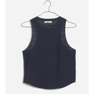 Madewell Crochet Knit Cutaway Tank Cropped Cotton Blend Ink Blue XS NWT thumbnail 2