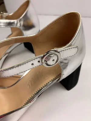 J.Crew Maisie Womens 9.5 Silver Leather Mary Jane Block Heel Black Cap Toe Shoes thumbnail 14