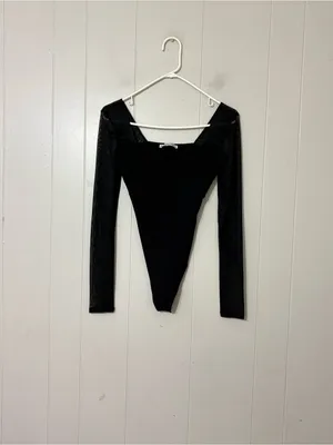 Abercrombie & Fitch Black Mesh Long Sleeve Sweetheart Neck Bodysuit Size S Going thumbnail 2