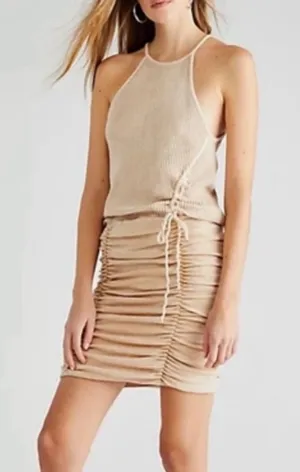 Free People One Womens Katya Thermal Waffle Ruched Mini Dress Small thumbnail 1