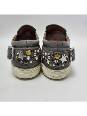 Coach Slip On Shoe C103 Sequin Studded Buckle Gray Sneakers Pointy Toe Sz 6.5 B thumbnail 5