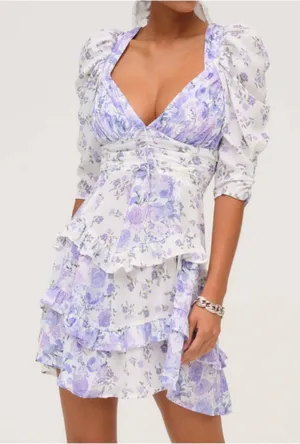 New For Love & Lemons Rosalyn Mini Dress White Lilac Floral Women Size Large thumbnail 1