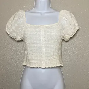 Panhandle Smocked Eyelet Lace Milkmaid Top Large 100% Cotton Coquette Western thumbnail 1
