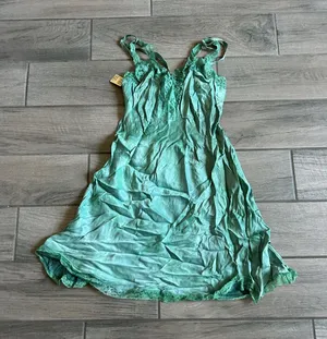 Women's Lace-Trim Satin Chemise - Teal Green thumbnail 1
