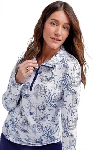 Vera Bradley‎ 3/4 zip shirt nautical blue white small thumbnail 1