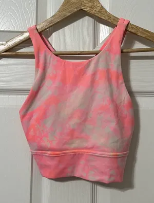 Lululemon Energy Bra High Neck Long Line Shibori Orange Tie Dye Size 4 thumbnail 1
