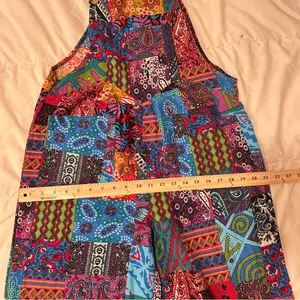 Incredible Retro Boho Multicolor Dopamine Dressing Patchwork 1970s Overalls Red Size M thumbnail 10