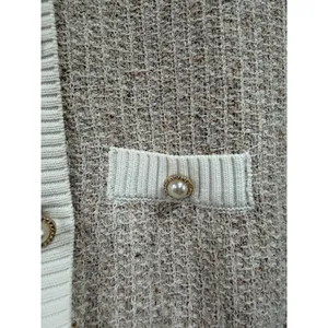 Urban Revivo Prep Short Sleeve Pearl Button Cardigan Sweater Beige White Medium thumbnail 5