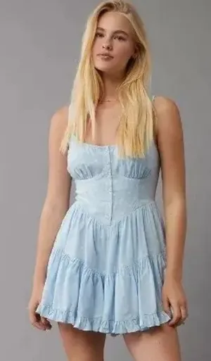 American Eagle Polka Dot Tiered Corset Sleeveless Romper Dress Size Large thumbnail 1