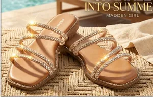Madden Girl Posh Rhinestone Bling Strappy Slide Sandals Nude Blush Size 8 NWT thumbnail 1