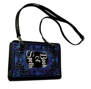 Spirit Halloween Book of Spells Adjustable Crossbody Bag Purple & Black Zip Top thumbnail 1