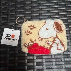 Peanuts Snoopy Fuzzy Cream and Red Coin Pouch thumbnail 1