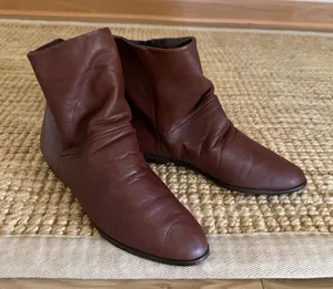 Vintage Nine West Dinah Soft Leather Slouch Ankle Boots Brown Minimalist thumbnail 1