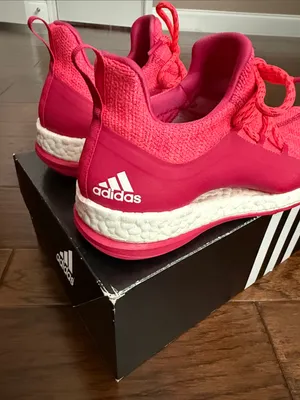 Adidas Hot Pink Knit Lace-Up Sneakers thumbnail 3