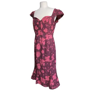 ANTHROPOLOGIE Women’s Cisely Burgundy Floral Trumpet Midi Dress thumbnail 4