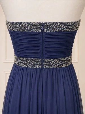 Bloomingdale’s AQUA Navy Blue Beaded Strapless Chiffon Formal Gown Dress Size 4 thumbnail 6