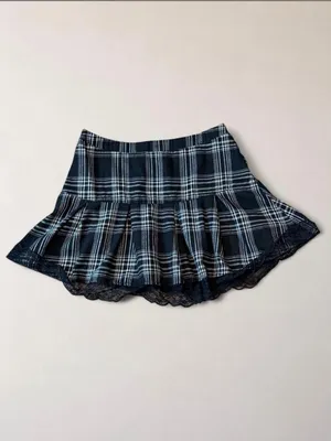 ROMWE Black Plaid Ruffle Mini Skirt with Lace Trim thumbnail 3