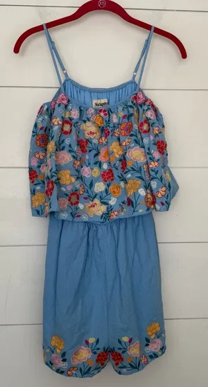 Savanna Jane Women’s Medium Blue Embroidered Romper thumbnail 1