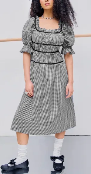 Cider Square Neck Ruched Puff Sleeve Midi Dress Size‎ Large thumbnail 1