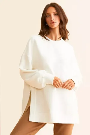 Varley‎ Mae Boyfriend Oversized Sweat Pullover in Egret Small thumbnail 1