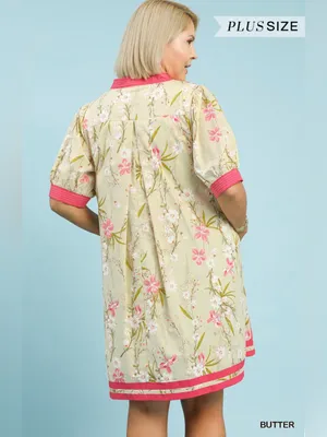 New!Umgee Plus Size Cotton Lined Butter Floral Puff Sleeve Dress Pink Size 2X thumbnail 8