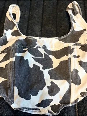 Black and White Cow Print Cropped Tank thumbnail 2
