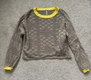 Free People Brown Knit Sweater with Yellow Accents thumbnail 1