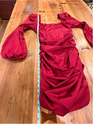Oh Polly Mini Dress Red Satin Ruched Square Neck Puff Sleeve Cocktail Size 8 M thumbnail 11