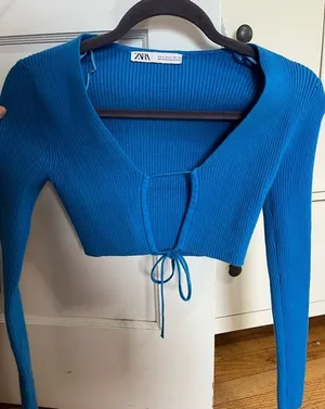 Blue Ribbed Top ZARA Crop thumbnail 1