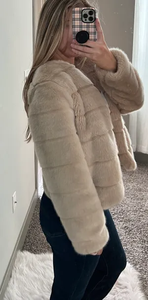 Faux Fur Jacket Tan thumbnail 3