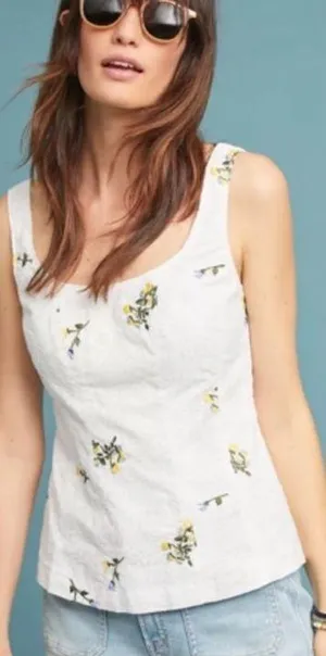 Anthropologie Vanessa Virginia Lace Corset Tank Top White Floral Embroidered 10 thumbnail 1