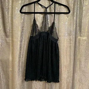 Victorias Secret Black Lace Goth Witchy Pleated Babydoll Nightie Med NWT thumbnail 2