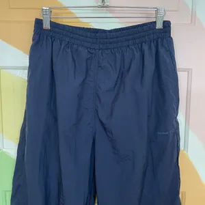 Vintage 90s Reebok Navy Nylon Track Pants Lined Zip Ankle Sz L 💚🎀 thumbnail 6