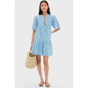Emerson Fry India Collection Women‎ Isla Dress M/L Blue Stripe Organic Cotton thumbnail 5