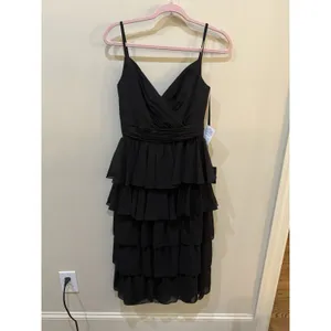Mac Duggal Black‎ Tiered Ruffle Midi Dress Size 2 Original MSRP $358 thumbnail 3