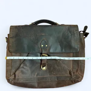 Vintage Briefcase Bag Brown Distressed Real Leather USA Preppy Academia Professor Laptop Book Brass Buckle Antique Streetwear Measurement in pics thumbnail 5