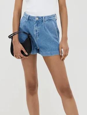 Reformation Elana Pleated Denim Shorts Size 29 thumbnail 1