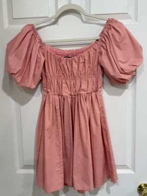 Abercrombie & Fitch Emerson Ruched Puff Sleeve Mini Dress‎ Pink thumbnail 2
