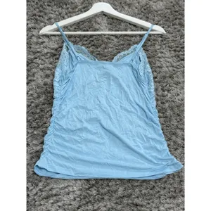 Vintage Y2K Light Blue Lace Trim Cami Top Ruched Bow Babydoll Tank Women’s S thumbnail 5