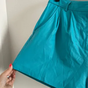 Amanda Uprichard Faux Leather Teal High Waisted Jane Shorts thumbnail 3