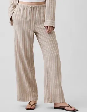 Gap‎ XL Oversized White Striped Linen Rayon Blend Wide Leg Pull On Pants thumbnail 1