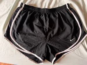 Nike Black Women's Athletic Shorts with Light Pink Trim thumbnail 1
