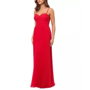 AQUA Formal Gown Womens 2 Red Pleated Ruched Sweetheart Maxi Dress Evening thumbnail 3