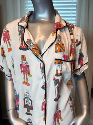Katie Kime Nutcracker Pajama Shirt Extra Large XL Cotton Modal Holiday Sleep Top thumbnail 2