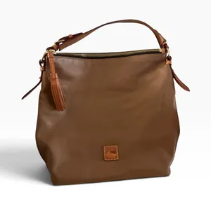 Dooney & Bourke smooth leather large hobo handbag mustard brown leather large thumbnail 1